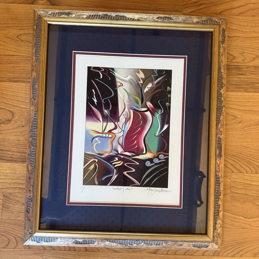 "Nicole's Vase" Mary Ann Sears Signed Monotype 1/1 Original Framed Abstract Art